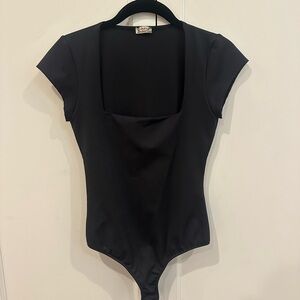 Free People Black Squareneck Bodysuit